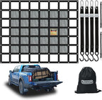 Tecoom Truck Bed Net, Heavy Duty with Mesh - 7.51' x 7.35' Truck Bed Bungee Net Mesh with Capacity 1,500 lbs - Compatible with Trailer, Trucks, Boat, Jeep, Pickup