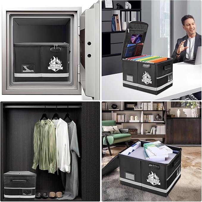BALEINE Fireproof Document Box with Lock, Portable Fireproof Document Bag Waterproof Fire Proof File Boxes for Documents, File Organizer Box for Important Paperwork (Sliver, 16''x12.5''x11.5'')