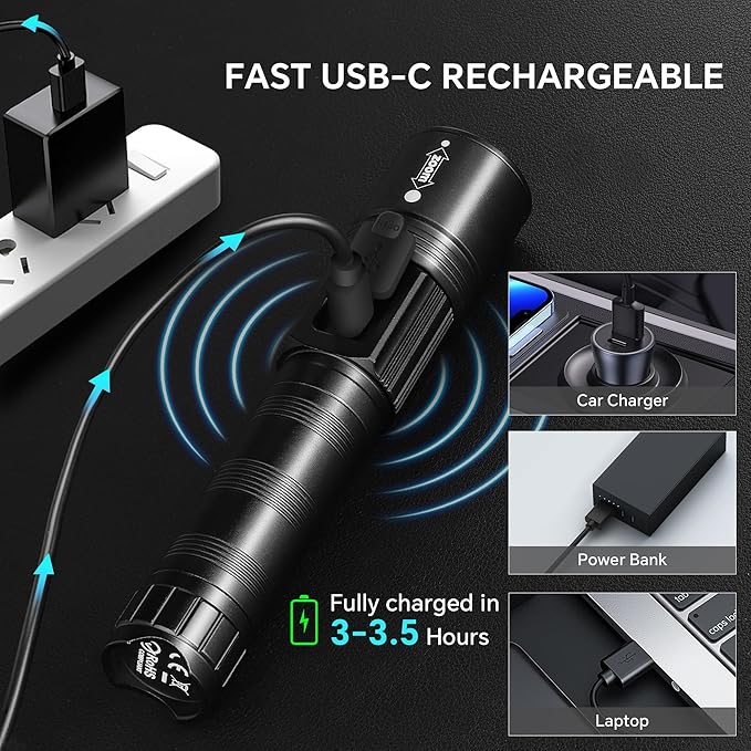 Rechargeable Flashlights 2 Pack, Super Bright Flash Light High Lumens 9900LX, 5 Modes Zoomable Linternas with LCD Digital Display, Powerful Handheld LED Flashlights for Home Emergencies Camping