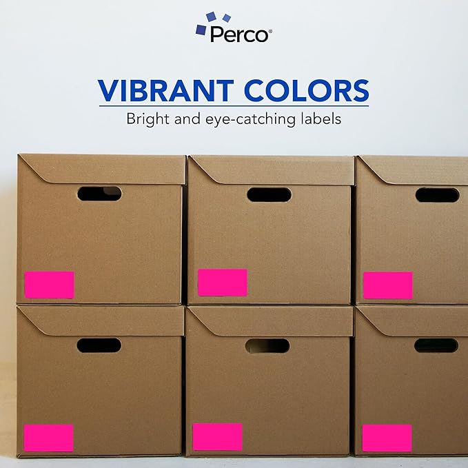 Perco Fluorescent Pink Labels 3x5 Inch 500 Stickers/Roll with Easy Peel Perforation and Strong Adhesion for Inventory Management, Color Coding, Moving Boxes, Retail, Organizing & Crafts – Made in USA