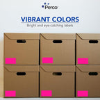 Perco Fluorescent Pink 3x5 Inch Perforated Sticker Labels — 150 Stickers/Roll — with Permanent Adhesive for Inventory Management, Color Coding, Moving Boxes, Retail, Organizing & Crafts — Made in USA