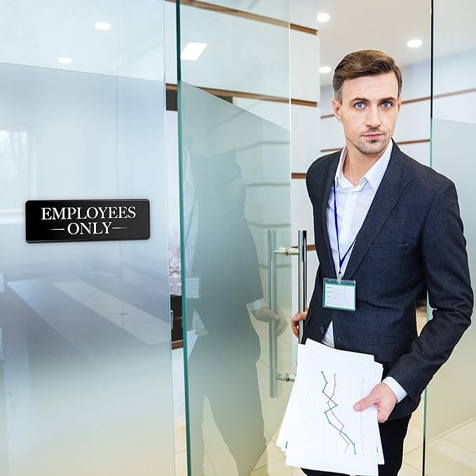 Employees Only Sign Kit For Door - 3 Pack - 3 By 9 Inch - Ideal Employee/Staff Only Signs for Office, Business, Kitchen, Restroom - Ensures Public Do Not Enter Restricted Areas