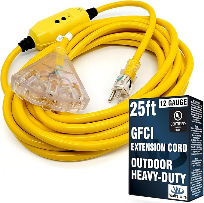 25 ft GFCI Extension Cord - Outdoor Extension Cord Waterproof - Heavy Duty Outdoor Extension Cords 25 ft with Multiple Outlets - Watts Wire - 25' Grounded - GFI Cord - extensiones electricas