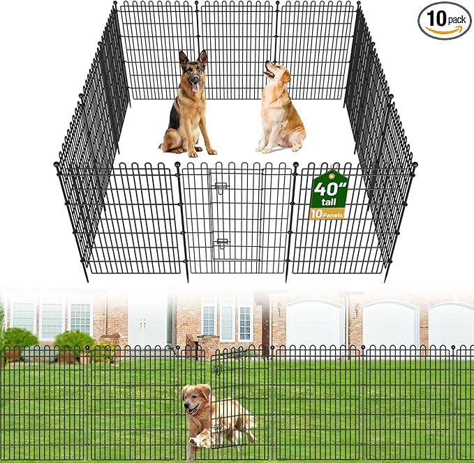 10 Panels No Dig Decorative Garden Fence with Gate for Yard, 40 in(H) X 23.6 ft(L) Animal Barrier Fencing for Outdoor Dog, Metal Portable Garden Fences for Borders, Pets, Landscape, Temporary Fence