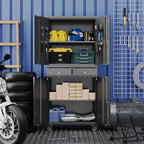 Metal Garage Storage Cabinet with 2 Drawers and 2 Adjustable Shelves, Rolling Tool Storage Cabinet with Wheels and Locking Doors for Garage, Warehouse, Black