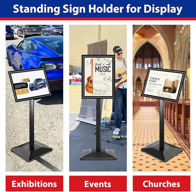 Sign Stand 11x17inch Pedestal Sign Holder Poster Stand 3Packs Adjustable Floor Standing Sign Holder with Heavy Duty Display Stand for Indoor Outdoor Business Store Sign Holders(Black)
