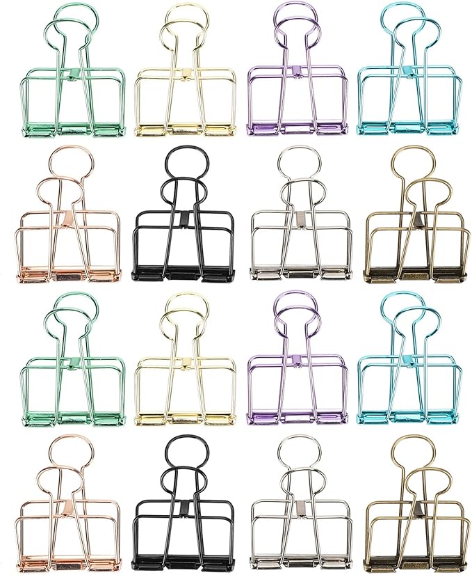 16 Pcs Hollow Binder Clips - 8 Colors Skeleton Design Paper Clamps for Office School Home Use, Organize Documents Files Notes(L,1.9x2.6in)