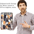 Clipboard with Storage, High Capacity Plastic Storage Clipboard with Low Profile Clip for Women Teachers Work, School & Office Supplies, Cute Pattern Decorative Clipboards, Cat