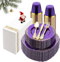 350PCS Clear Purple Plastic Plates for 50 Guests, Disposable Plates with Gold Trim include 50 Dinner Plates, 50 Dessert Plates, 150 Gold Silverware, 50 Cups, 50 Napkins for Party, Wedding