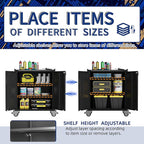 Metal Tool Cabinet,Garage Storage Cabinet System,Wall Cabinet & Locking Rolling Tool Cabinet with Doors and Adjustable Shelves,Steel Tool Cabinets for Home (2 Pcs-StyleB, Black)