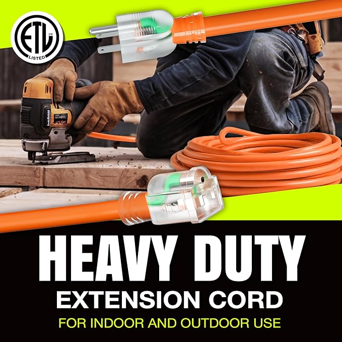 50ft Outdoor/Indoor Extension Cord 16/3 Gauge Heavy Duty 3 Prong SJTW, Waterproof, ETL Listed, Flexible Cold-Resistant Long Power Cord,13A 125V 1625W, Orange by LifeSupplyUSA
