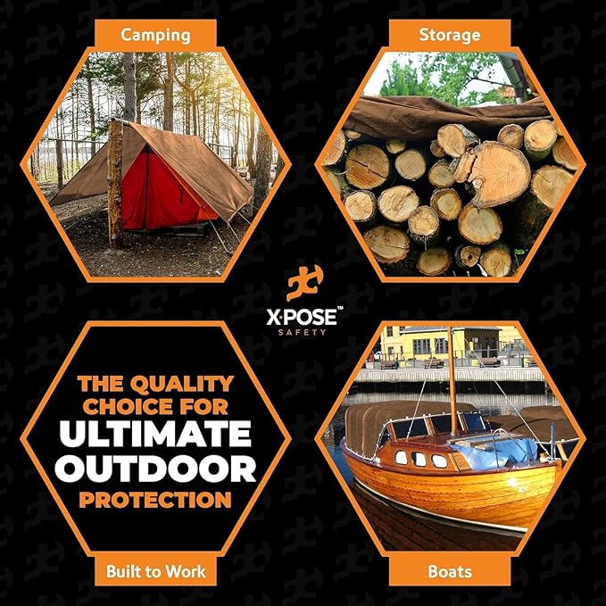 Multipurpose Protective Cover Brown Poly Tarp 10' x 12' - Bulk Half Pallet (378 Pack) Durable, Water Resistant, Weather Resistant - 5 Mil Thick Polyethylene - by Xpose Safety