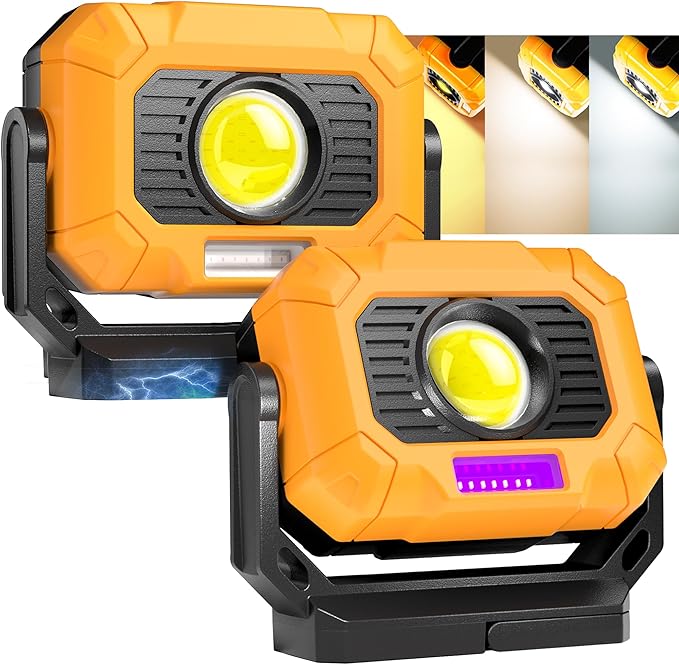 Adelante 2Pack Magnetic Work Light Rechargeable, 1500LM LED Work Light, 360° Rotating Stand 3 Color Temperature 12 Modes Waterproof Bright Flashlight for Mechanic, Shop, Working on Cars, Power Outages