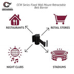 Crowd Control Warehouse - CCW Series WMB-125 Fixed Wall Mount Retractable Belt Barrier - 11 Foot, Orange Belt with Black Steel Case