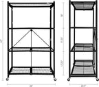 Origami R5 Series Foldable 4-Tier Steel Storage Rack, Pewter – Heavy-Duty Metal Shelving Unit w/ Removable Wheels for Laundry Room or Garage – Rolling Organizer for Home, Office & Warehouse