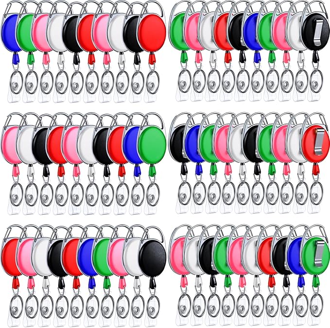 Laumoi 80 Packs Retractable ID Badge Holder Name ID Badge Reel Clips Keychain with Belt Clip and Key Ring for Office Worker Doctor Nurse Employee (Classic Color)