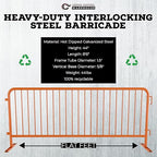 Angry Bull Barricades Metal Interlocking Steel Barricade (8.5 Ft. Heavy Duty, Flat Feet, Orange Powder Coated, Set of 20)