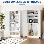Metal Storage Cabinet-71” Tall Steel File Cabinets with Doors and 5 Adjustable Shelves-White Steel Storage Cabinet for Home,Kitchen, School, Office, Garage