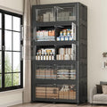 200Gal Stackable Storage Bins with Lid, 800Qt Extra Large Collapsible Storage Box with Wheels, Dividers, Folding Plastic Cabinet Closet Organizers for Home Kitchen Office Dorm, 5Pack Black