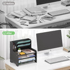 Bamboo Desk Organizer Mail Holder Countertop Letter Tray File Desktop Mail Holder Countertop Organizer for Desktop Letter Sorter Paper File Storage for School Home Office Supplies