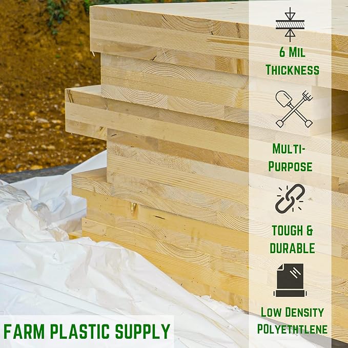 Farm Plastic Supply - White Plastic Sheeting - 6 mil - (6' x 100') - Thick Plastic Sheeting, Heavy Duty Polyethylene Film, Drop Cloth Vapor Barrier Covering for Crawl Space