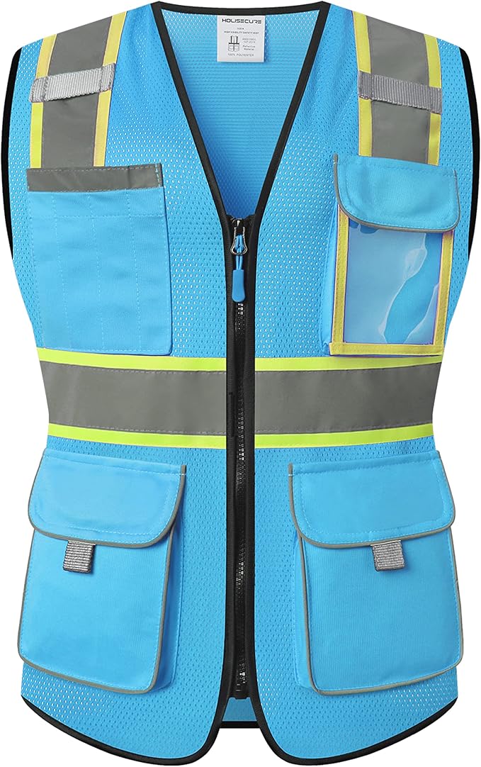 Safety Vest for women, Hi vis Reflective Lady Work vest With 9 Multi Pocket And Zipper