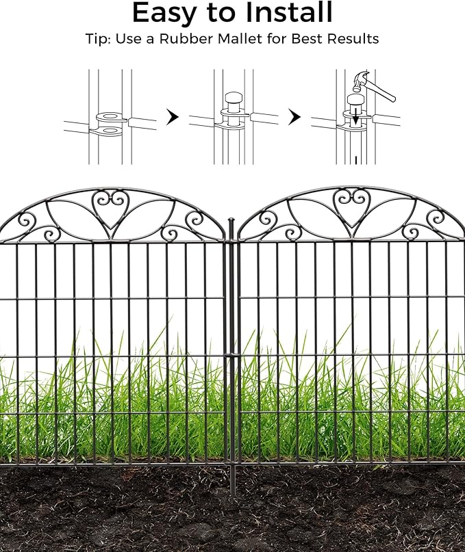 10 Panels No Dig Decorative Outdoor Garden Fence with Gate, 40 in(H) X 23.6 ft(L) Animal Barrier Fencing, Rustproof Portable Fence, Temporary Dog Fence Outdoor for Yard, Outside, Backyard