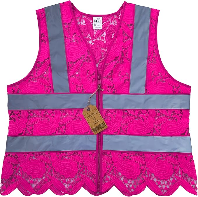 Lace-Mesh Safety Vest for Women & Men - Breathable, High Visibility Vest with Zipper & ANSI Class 2 Reflective Strips