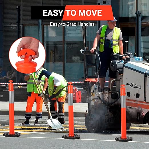 Delineator Post with Base 6 Pack, KOKEBREN 45 Inch Portable Orange Traffic Delineator Posts Cones with Reflective Collars for Driving Practice and Construction Work