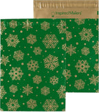 Inspired Mailers - Poly Mailers 14.5 x 19-50 Pack - Gold Snowflakes (Green) - Winter Shipping Envelopes - Large Mailing Bags - Packing Bags for Shipping