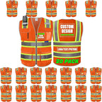BeautyWill Custom Logo 10 Pockets Safety Vest Class2 ANSI Certified High Visibility Reflective Vest