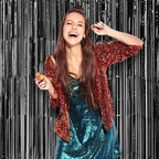 3 Pack 3.3 x 8.2 ft Laser Black Foil Fringe Backdrop Curtains, Tinsel Streamers Birthday Party Decorations, Fringe Backdrop for Graduation, Baby Shower, Gender Reveal, Disco Party