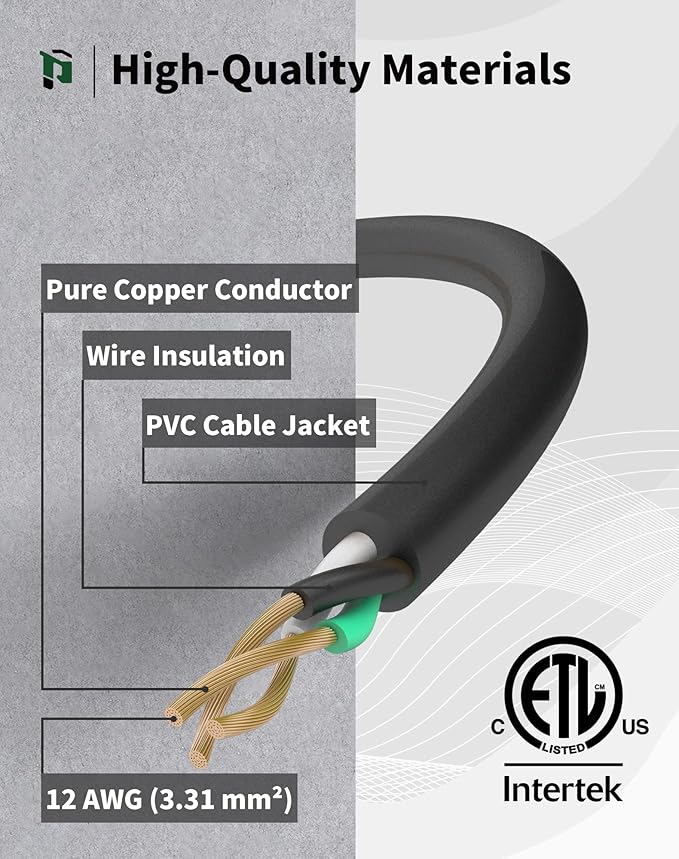 10Ft 12 Gauge Outdoor Extension Cord with 3-Outlets, Heavy Duty 3 Prong Extension Cord Waterproof with Lighted end, 15A SJTW, ETL Listed, Black