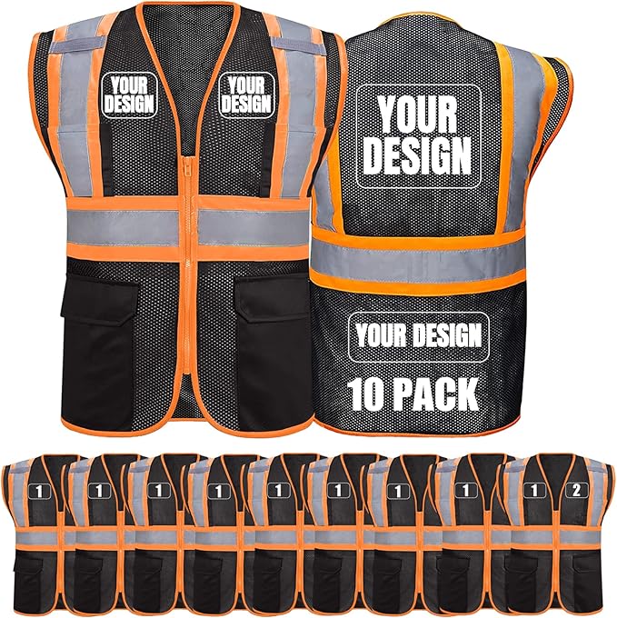 BeautyWill Custom Safety Vest Customized Logo Class 2 High Visibility Reflective Vest with Pockets Construction workwear