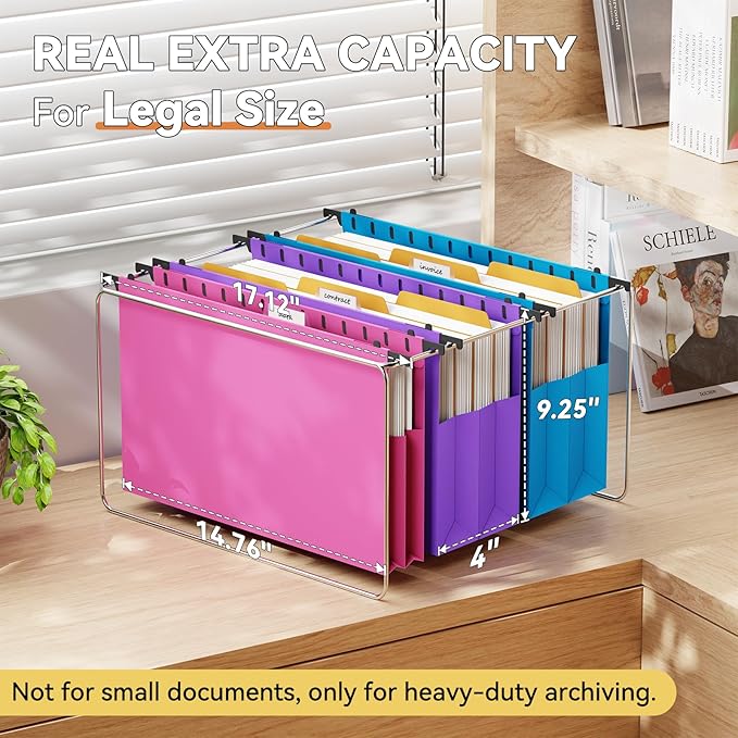 Expandable Legal Size Hanging Folders Extra Capacity,Reinforced 4" Filing Folder Expanding Pocket,6 Pack Plastic Legal Hanging Files for Filing Cabinet,Sturdy Hang Folder with Tabs,Colorful