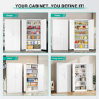 Wide & Deep Metal Storage Cabinet with 2 Doors and 5 Adjustable Shelves,White Locking Metal Cabinet,Large Garage Storage Cabinets,Lockable Tall Pantry Cabinets for Home,Office,Garage,Shop 72x36x18