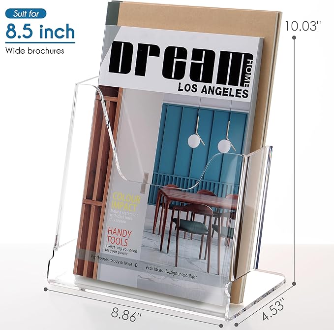 Acrylic Brochure Holder 8.5X11Inch, Clear Flyer Stand Display, Magazine Pamphlet, Booklet Holder for Desk(1 Pack) Used For Office Exhibitions Café Hotel Lobby Library...