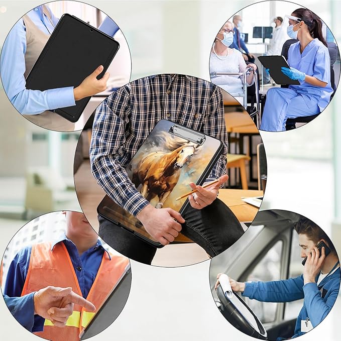 Clipboard with Storage,Office Supplies Nursing Clipboards Folder with Pen Holder Plastic Foldable Clip Board with Storage for Nurse Teacher,Galloping Horse
