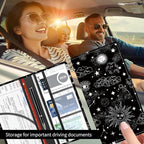 Premium Car Registration and Insurance Card Holder, Cute PU Leather Car Document Holder, Vehicle Glove Box Car Organizer with Magnetic Closure for Driver License, Cards Black Celestial Sky