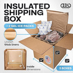 Insulated Thermal Shipping Boxes 12"x12"x12" with 2 Gel Ice Packs, Pack of 3 - USA-Made Cold Food Shipping Box with Absorb Condensation Thermal-Paper Liner - Frozen Food Shipping Kit by IDL Packaging