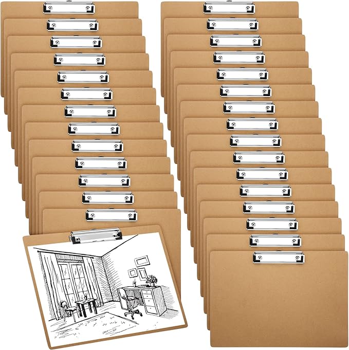 Sherr 30 Pcs Clipboard 9 x 13 Inch Large Brown Wooden Horizontal with Low Profile Clip Landscape Clipboard Layout for School Classroom Office Drawing Sketching Art Back to School Supplies