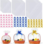 120 Packs Large Clear Cellophane Bags 14x20 18x24 24x30 Inches Jumbo Gift Basket Wraps Extra-large Clear Plastic Bags for Fruit Basket, Gift Wrap, Treats, Arts and Crafts, 120 pcs Pull Ribbon Bow Ties