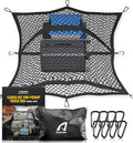 Cargo Net for Pickup Truck Bed - Stretchable 4'x4' to 7'x7', High Elastic Fine Mesh 1''x1'' with 8 Metal Carabiners - Ideal for ATV, SUV, UTV, Truck and Boat Use (Double Layer)