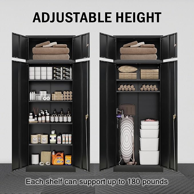 Storage Cabinet, 87 Inch Tall Metal Storage Cabinet with Doors and Shelves,Heavy Duty Metal Cabinet, Pantry Cabinets for Kitchen Storage, Garage Cabinet for Living, Dining Room.