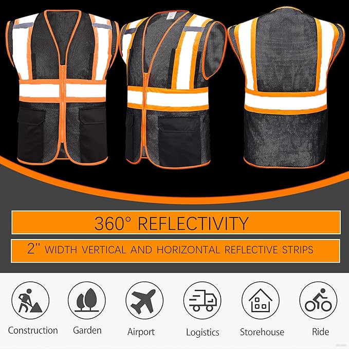 BeautyWill Custom Safety Vest Customized Logo Class 2 High Visibility Reflective Vest with Pockets Construction workwear