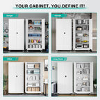 SISESOL 75" Tall Metal Storage Cabinet with Wheels,Rolling Garage Storage Cabinet with Lock,White Metal Cabinets with Wheels and Shelves,Tool Cabinets on Roller for Garage,Home,Office,Shop
