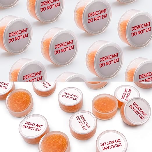 2 Gram 110 Packs Silica Gel Desiccant Canister,Orange to White Indicating Desiccants Capsules, Moisture Absorbers for Food Storage, Food Grade Desiccant Dehumidifiers