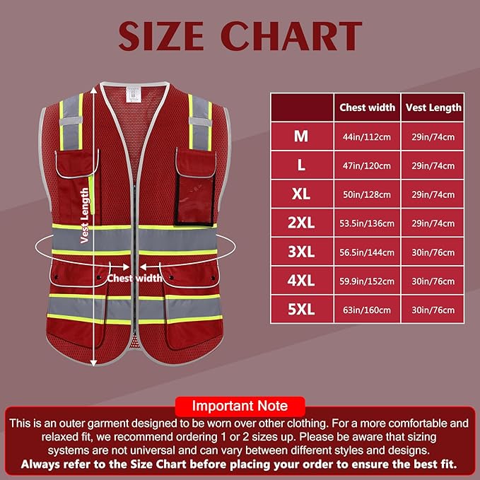 High Visibility Safety Vest - Reflective Breathable Mesh with 9 Pockets, Front Zipper for Men & Women - Meets ANSI/ISEA Standards