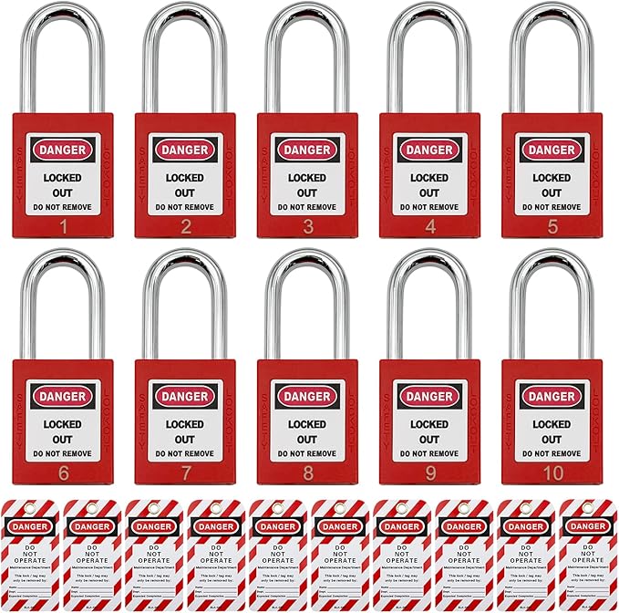 Lockout Tagout Locks, Safety Padlock, Loto Locks Keyed Differently Lock Out Tag Out 10 pcs Safety Padlocks Plastic with 10 Lockout TagOut Tags Red