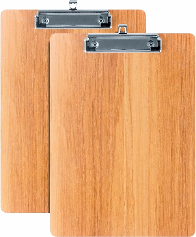 Wood-Grain Lap Board Clipboard, for Letter & A4 Size Solid Wood Texture Writing & Sketching Board with Heavy-Duty Clip (Cherry, 2)